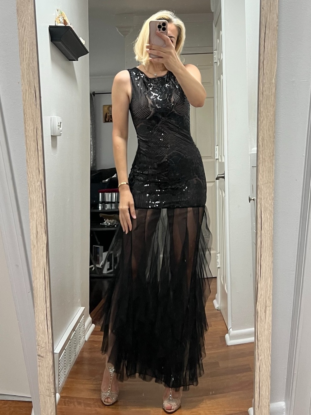 BCBGMaxAzria Black Sequined Sheer Maxi Dress - Picture 3 of 9